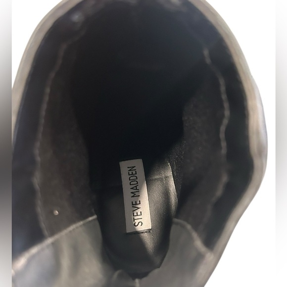 Steve Madden Olga Ankle Boots Size10 Block Heel Pointy Toe Black Genuine Leather - Picture 7 of 7